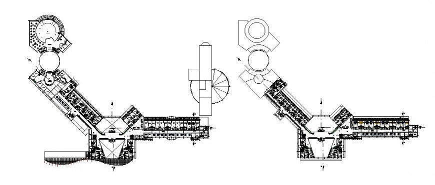 Second and third floor distribution plan details of luxuries hotel dwg file