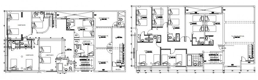 Second and third floor layout plan drawing details of local hotel building dwg file