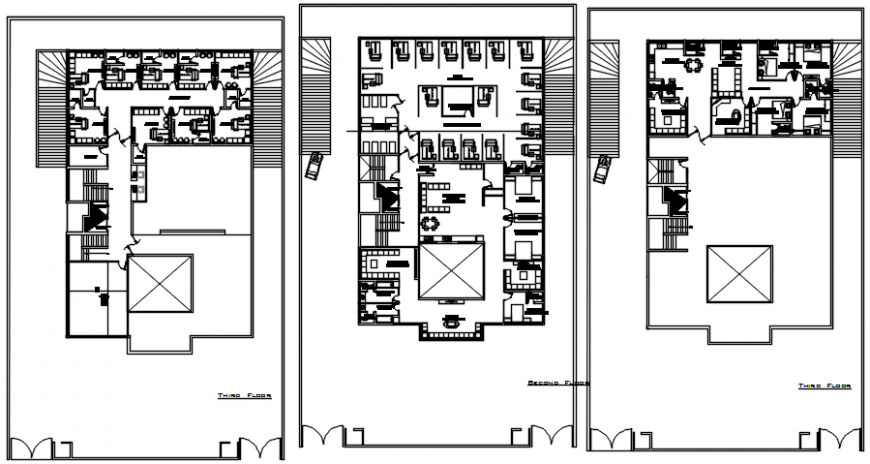 Second and third floor plan details of hospital building dwg file