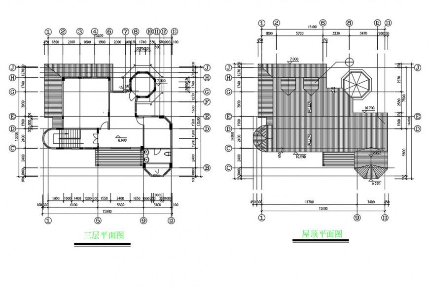 Second floor and terrace floor villa house plan layout file