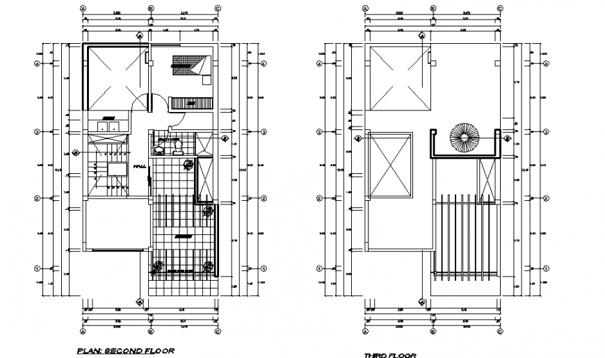 Second floor and third floor house autocad file