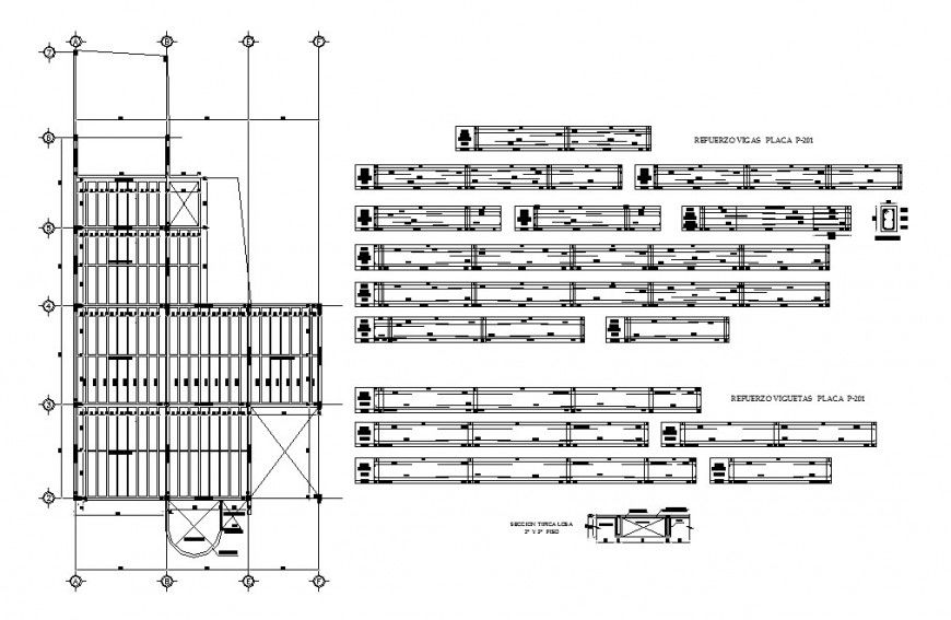 Second floor beam schedule, cover plan and constructive structure details dwg file