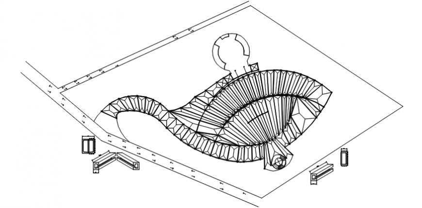 Second floor cover plan details of shopping mall building dwg file