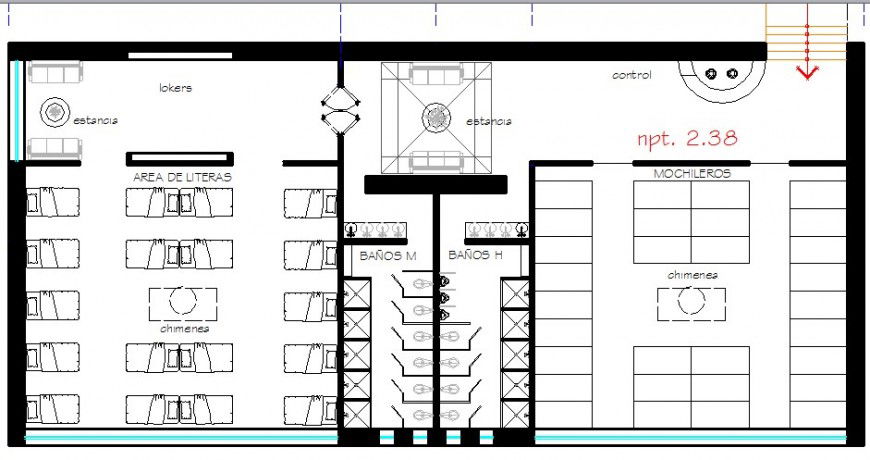 Second floor distribution details of restaurant with bar dwg file