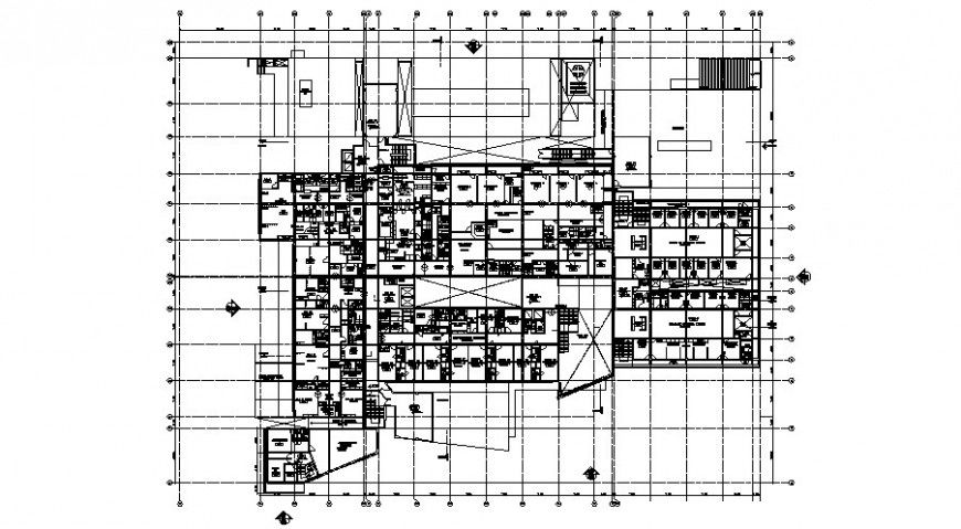 Second floor distribution layout plan details of hospital building dwg file