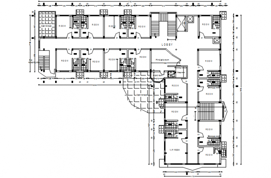 Second floor distribution of rural hospital dwg file