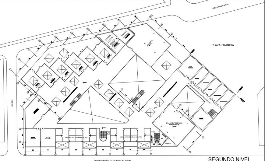 Second floor distribution plan details of art school dwg file