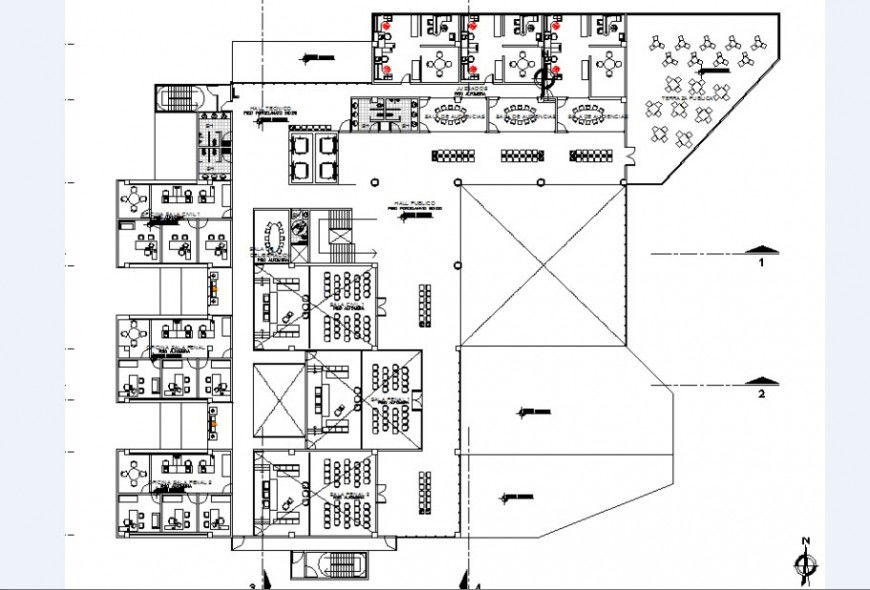Second floor distribution plan details of court of peru dwg file