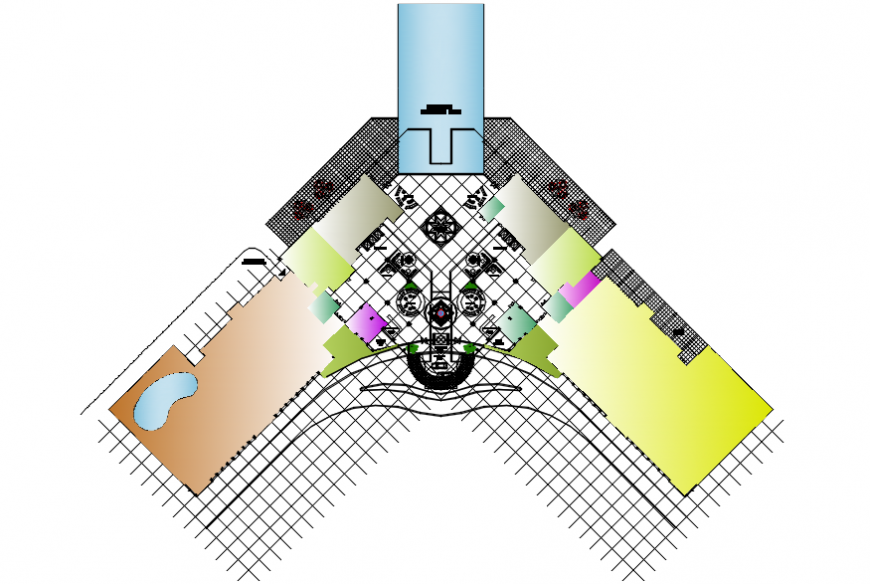 Second floor distribution plan details of five star hotel building dwg file
