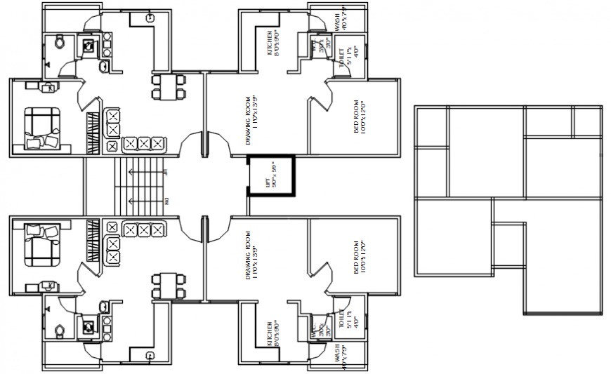 Second floor distribution plan details of residential flat unit dwg file