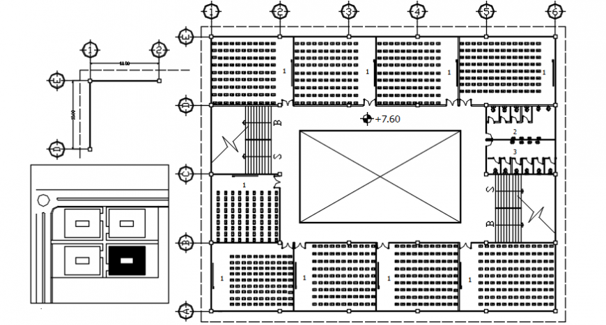 Second floor distribution plan of Engineering faculty building dwg file