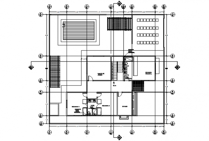 Second floor house plan with pipe line installation in autocad
