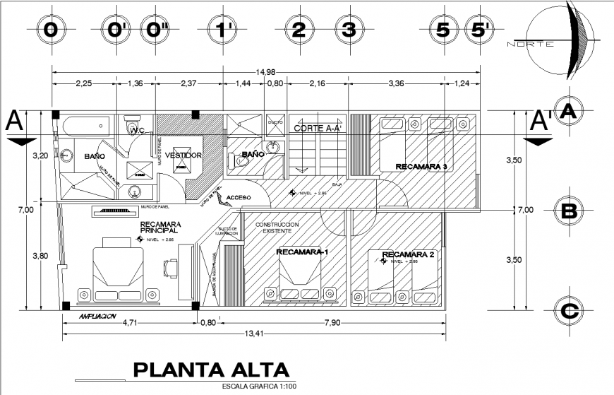 Second floor layout of bungalow in dwg AutoCAD file.