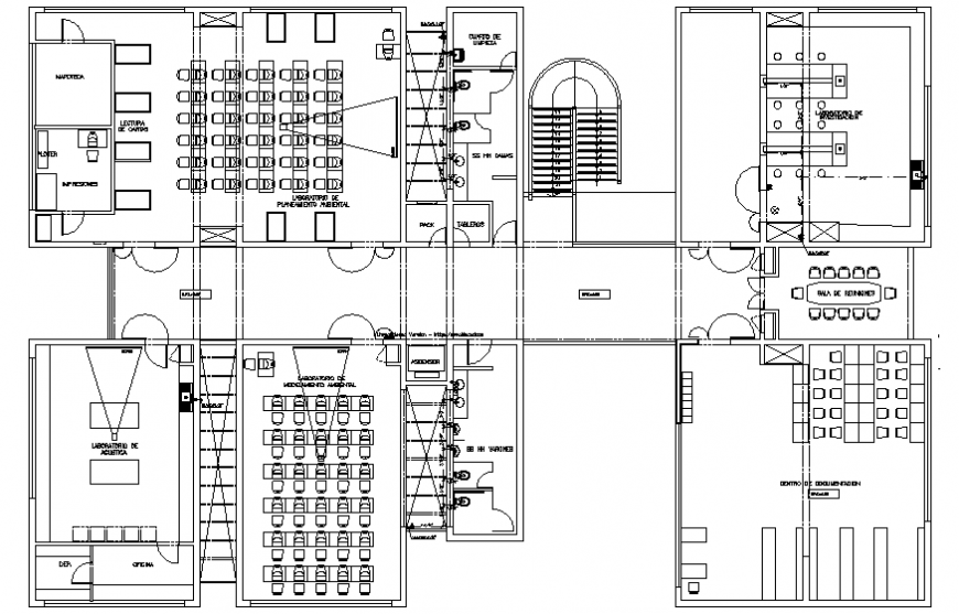 Second floor layout plan details of college building dwg file