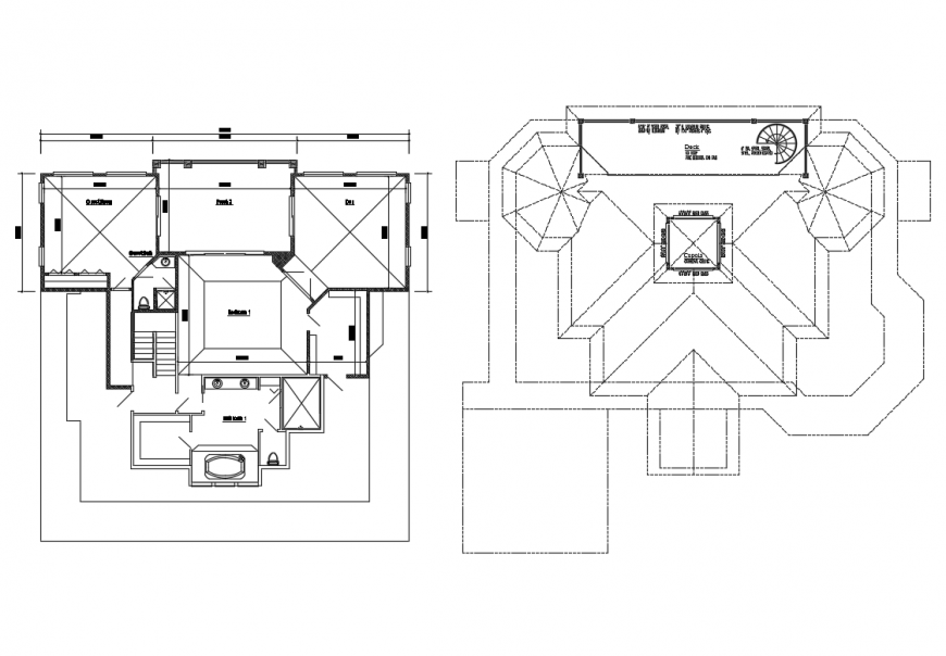 Second floor layout plan details of house with terrace dwg file