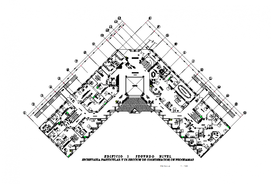 Second floor layout plan details office building dwg file