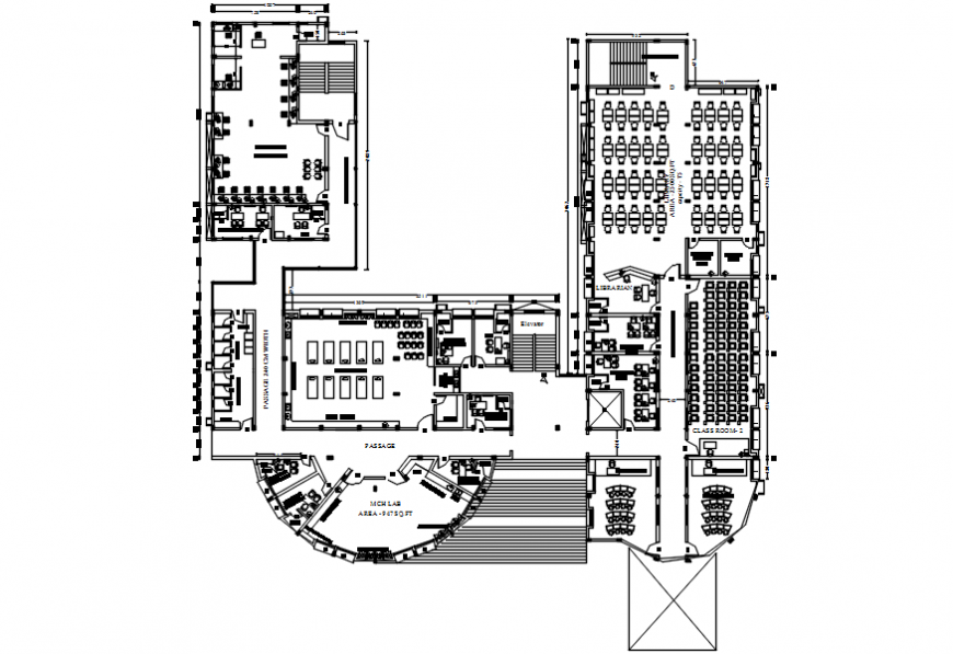 Second floor layout plan drawing details of college building dwg file
