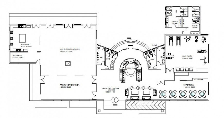 Second floor plan details of hotel building dwg file