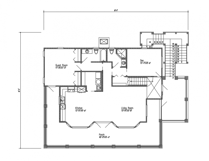 Second floor plan details of single family house dwg file