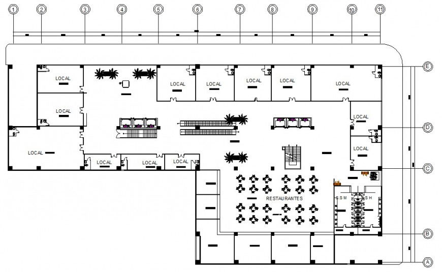 Second floor plan of hotel design in auto cad software