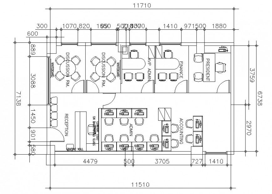 Second floor plan of office with furniture cad drawing details dwg file