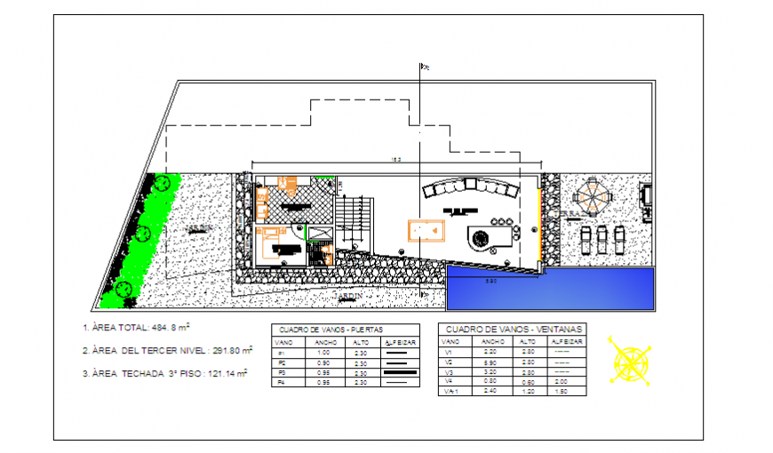 Second top Floor Layout of beach house on slope design drawing