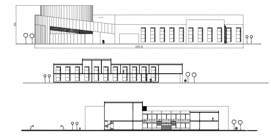 Secondary school all sided elevation cad drawing details dwg file