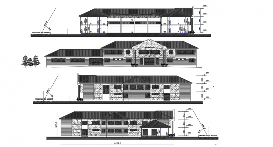 Secondary school elevation and section cad drawing details dwg file