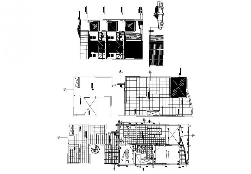 Section, layout plan and structure drawing details for two story house dwg file