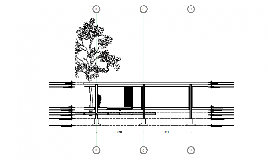 Section- C view design drawing of steel structure frame house design drawing