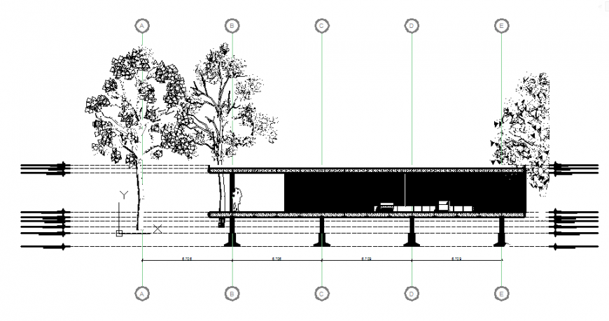 Section- D view design drawing of steel structure frame house design drawing