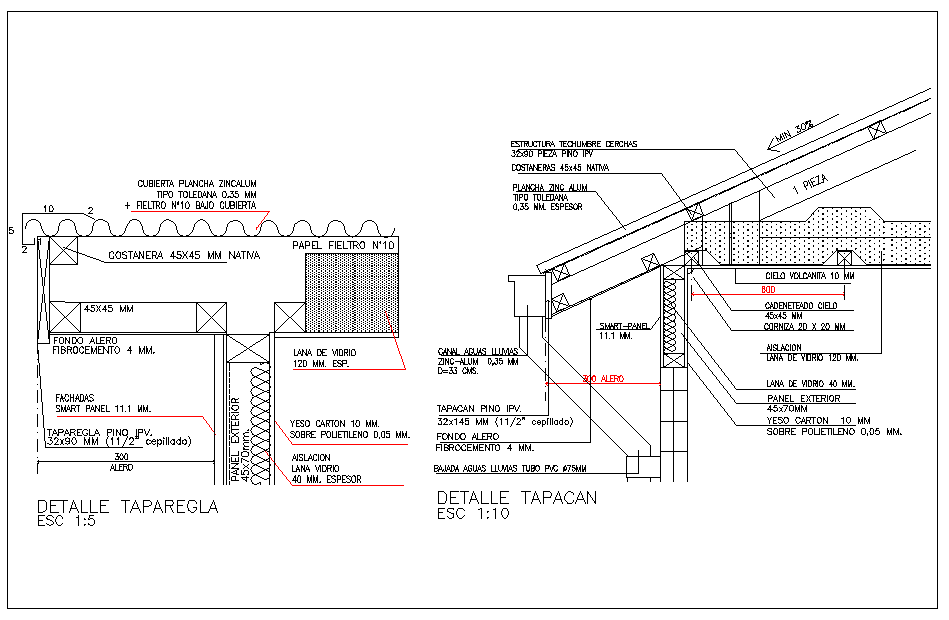 section view of roof of house dwg file