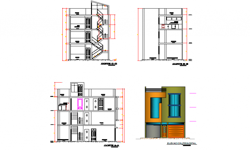 Section & elevation design layout design of living place design