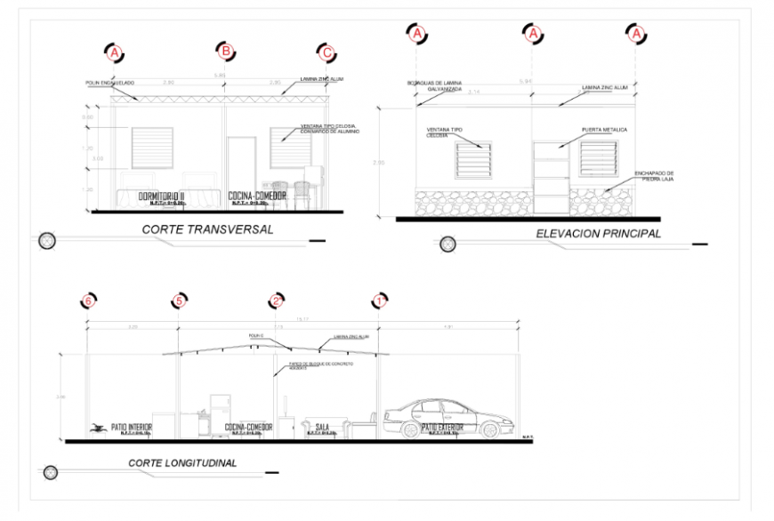 2BHK House Section and Elevation Design in DWG Format