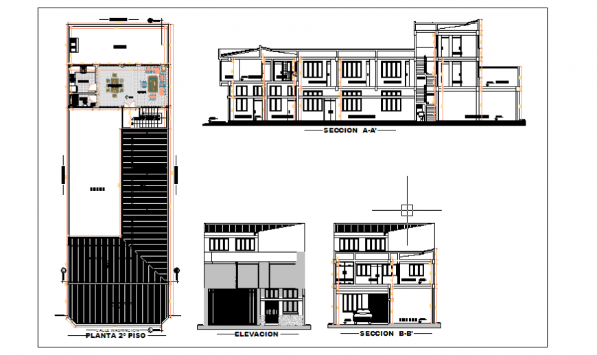 Section & elevation plan design drawing of big family house