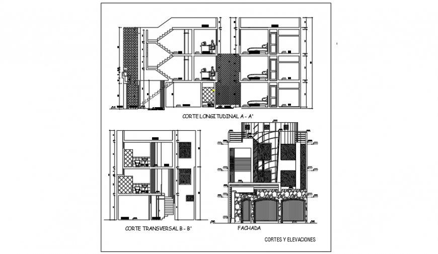 Section & Elevation plan of residential family housing design drawing