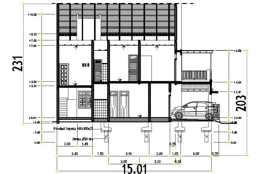 Section 2d drawings of apartment dwg autocad software file