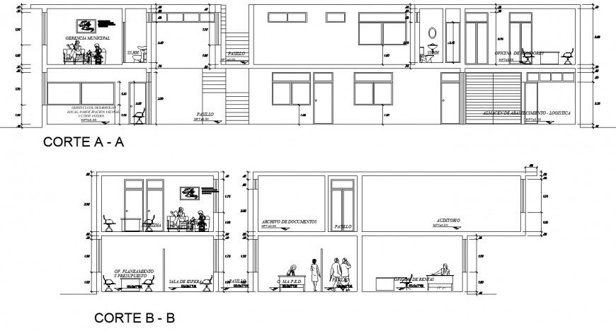 Section a-a’, section b-b’ drawing of house in dwg file.