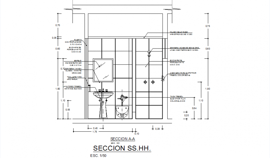 Section A-A’ bathroom autocad file
