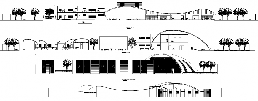Section and elevation detail drawing of college in dwg file.
