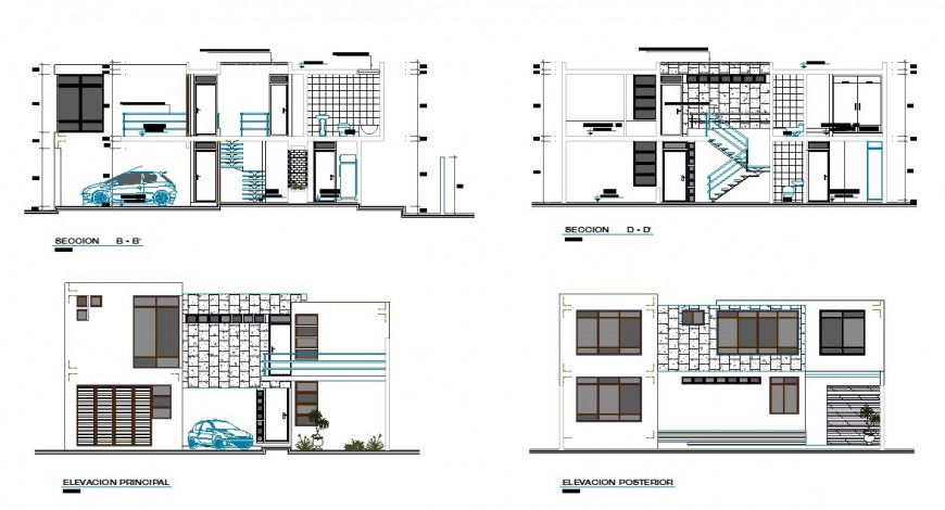 Section and elevation detail of house structure 2d view CAD block layout autocad file