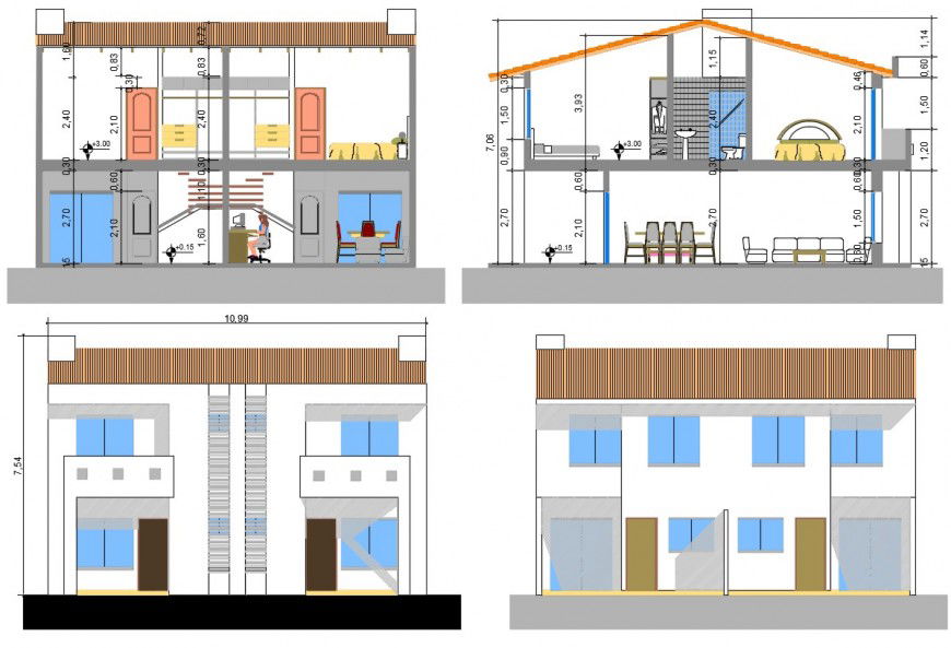 Section and elevation drawing of housing apartment dwg autocad file