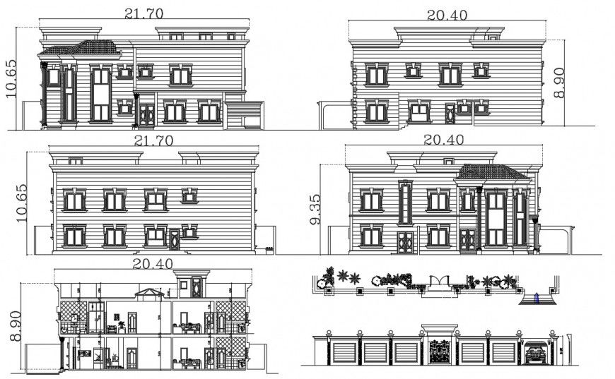 Section and elevation drawings of apartment dwg autocad software file