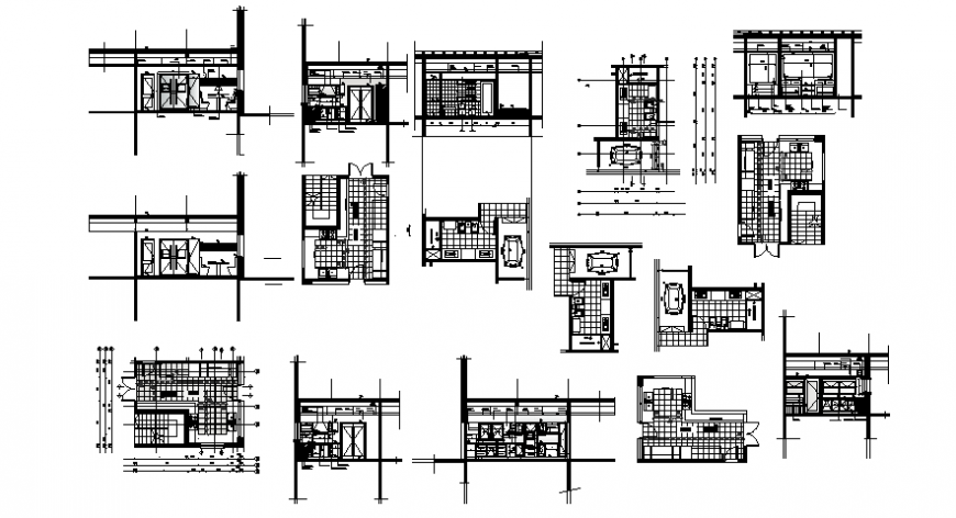 Section and elevation of housing units 2d view autocad file
