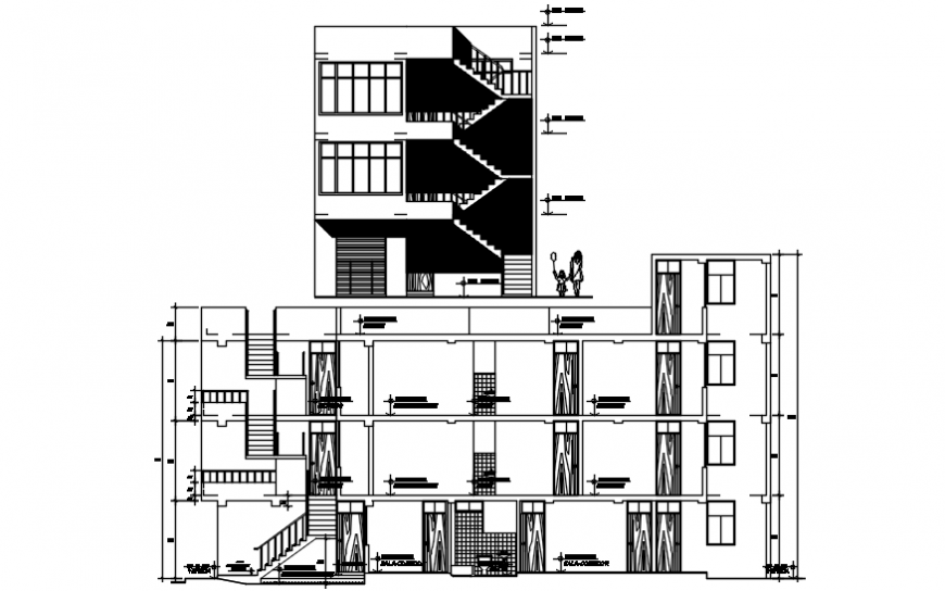 Section and elevation view of house in AutoCAD file