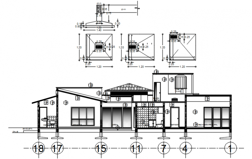 Section and foundation plan of residential building cad file
