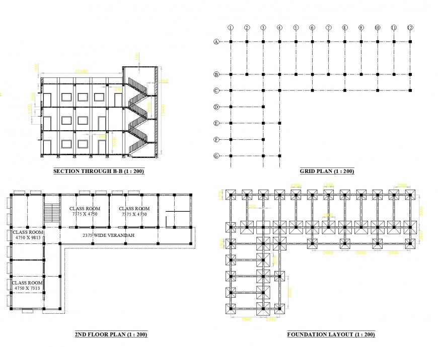 Section and foundation school plan layout file