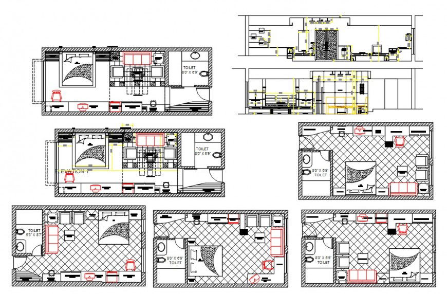 Section and layout CAD plan of bedroom autocad software file