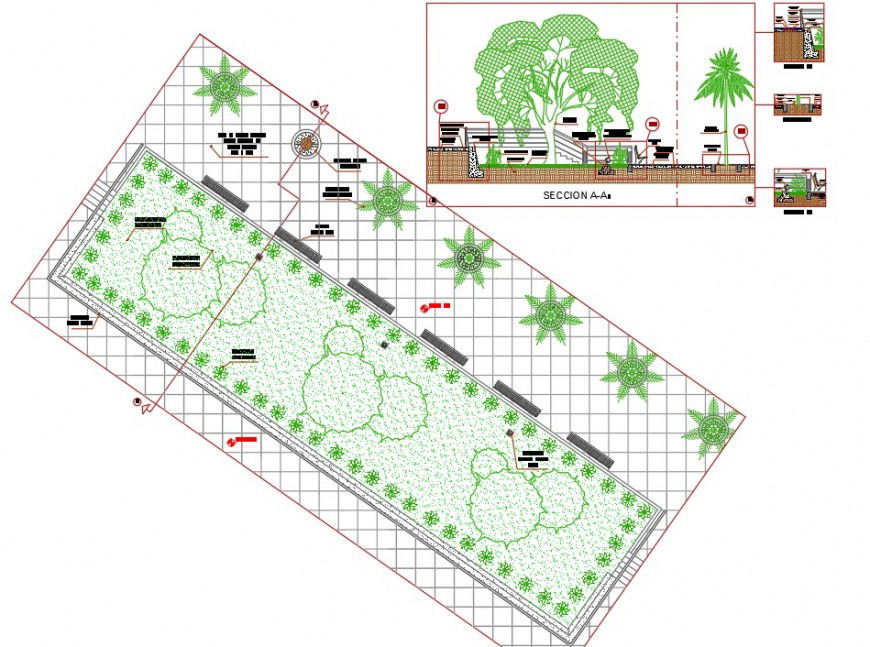 Section and plan detail of footpath 2d view CAD block layout file in autocad format