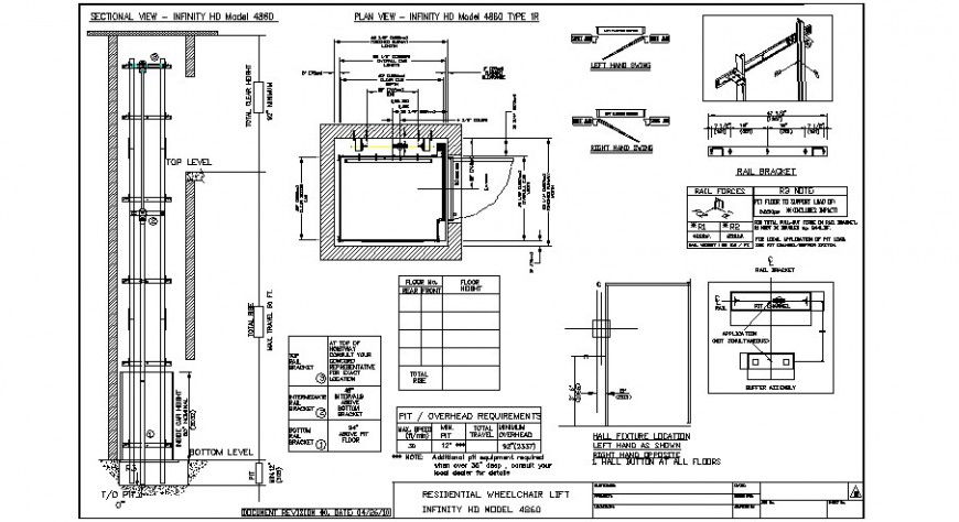 Section and plan detail of lift elevator block 2d view layout file in autocad format